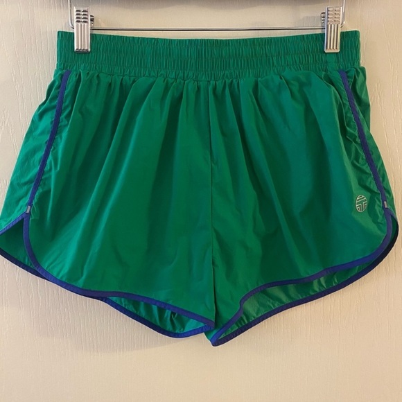 TORY BURCH SPORT Athletic Mesh-Lined Shorts in Green & Blue - S - Picture 1 of 10